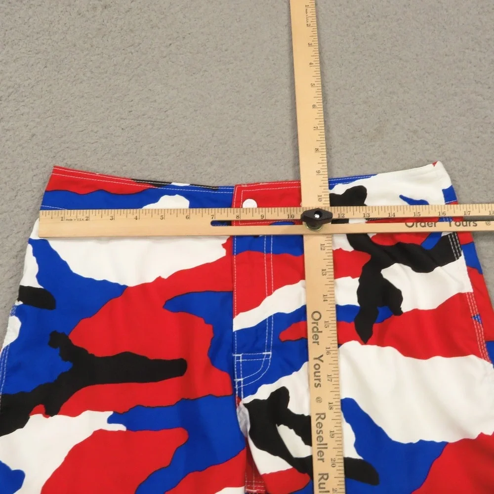 Stussy Mens Camo Swim Trunks 32 Blue Red White Board Shorts 6in Inseam